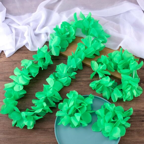 8pcs/2set Green Leis Hawaiian Headpiece Leis Flower Outfits Headband Necklace Br - Picture 7 of 7
